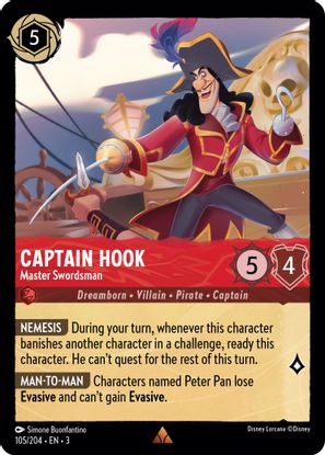 Captain Hook - Master Swordsman 105/204 - Rare - Cold Foil